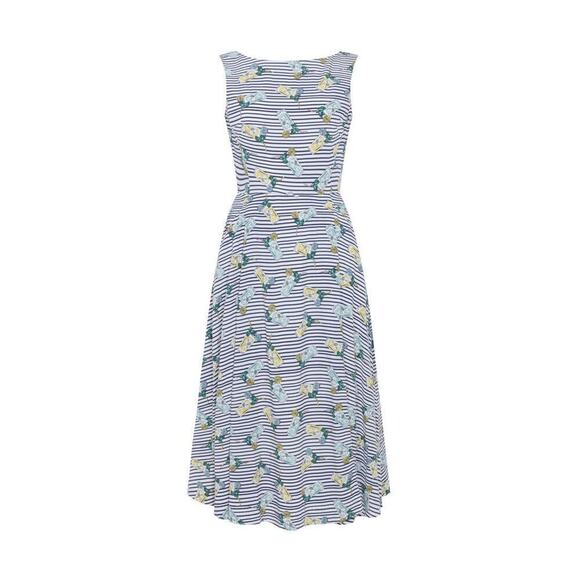 ModCloth Cocktails lemon stripe midi Dress Emily and Fin small S/M 50s casual - Picture 5 of 11